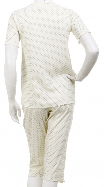 Комплект домашний женский Горошек голубой футболка и капри р. S молочный