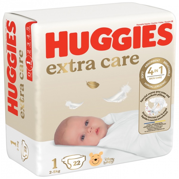 Подгузники Huggies Extra Care 1 2-5 кг 22 шт.