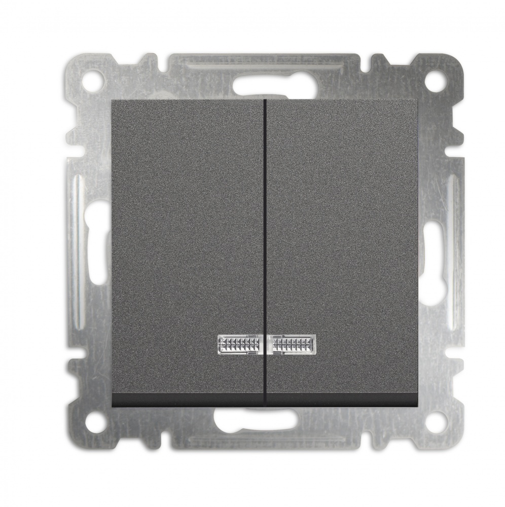 Механизм выключателя двухклавишный Makel Karea с подсветкой черный матовый 57054023