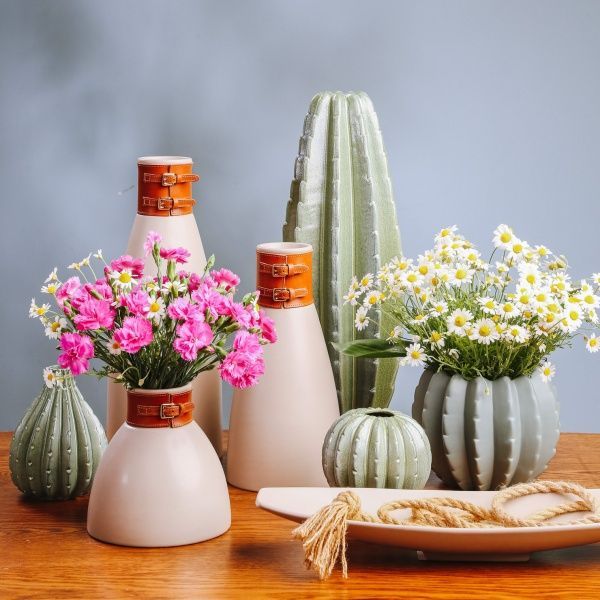 Ваза фаянсовая Cactus 17х50 см зеленый Jomaze