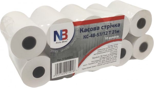 Лента кассовая Nota Bene 48-57/12 Термо 21 м (10 штук/упаковка) 