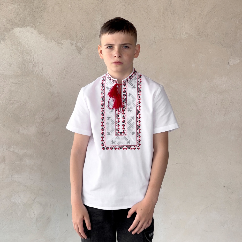 Вышиванка для мальчиков Эдельвика р.140 белый 163-25/09