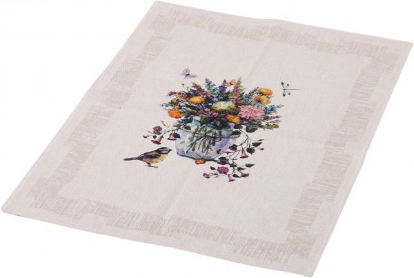 Рушник весняний букет 47x60 см Білоруський льон коричнево-фіолетовий 