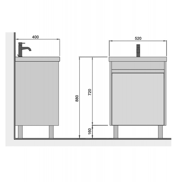 Тумба Мойдодыр Olive 50-U с умывальником Sempre 50 подвесная/напольная