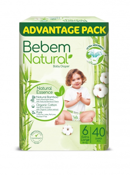 Подгузники BEBEM Natural 6 e.large 15-28 кг 40 шт.