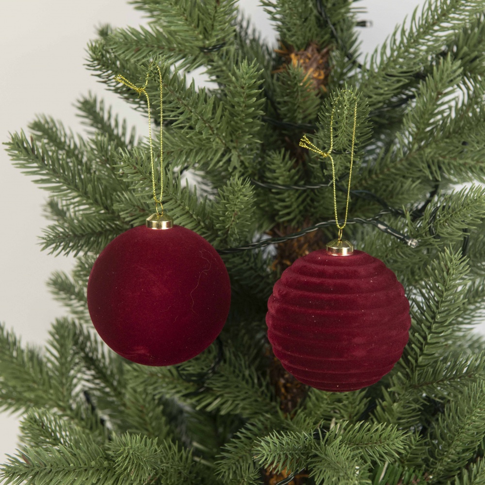 Шар пластиковый флокированный дизайн в ассортименте d 80 мм бордовый 25MSC-34