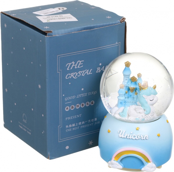 Сувенір новорічний куля снігова палац єдинорога 2149-80 світлодіодна (LED) 