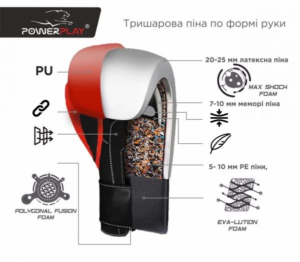 Боксерские перчатки PowerPlay р. 8 8oz 3018 красный