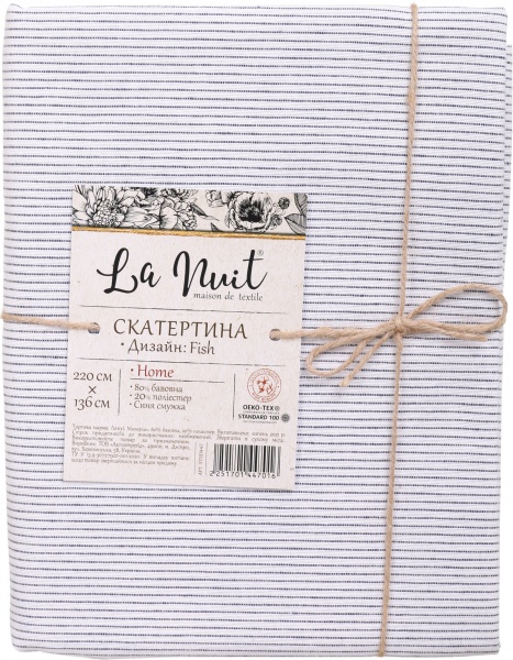 Скатерть Fish синяя полоска 136x220 см синий La Nuit 
