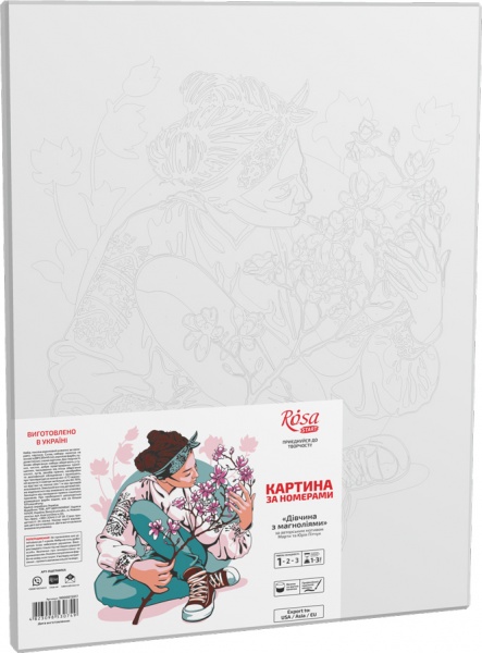 Полотно з контуром Дівчина з магноліями 30x40 см Rosa Start 