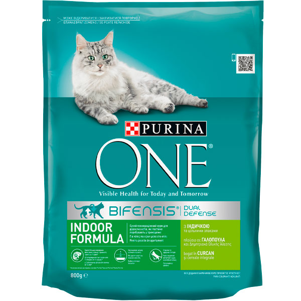 Корм Purina One Indoor Formula с индейкой и злаками 800 г
