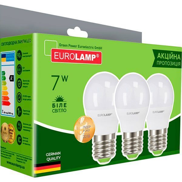 Лампа світлодіодна Eurolamp 3 шт./уп. MLP-LED-G45-07274(3) 7 Вт G45 матова E27 220 В 4000 К 