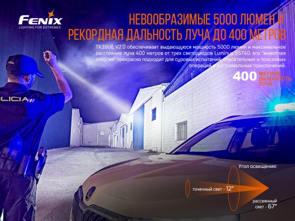 Фонарь Fenix РУЧНОЙ TK35UE V2.0 черный