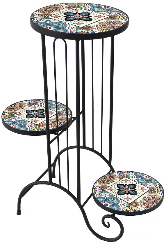 Подставка для цветов тройная с мозаикой JF232380-3 27х54x64 см черный/коричневый