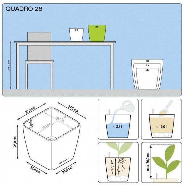 Вазон пластиковий Lechuza Quadro Premium LS 28 квадратний 19,7л білий 