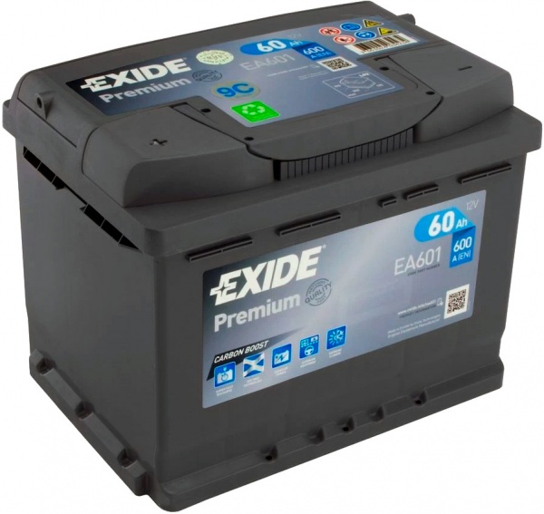 Аккумулятор автомобильный EXIDE Аз PREMIUM 60Ah 600A 12V «+» слева (EA601)