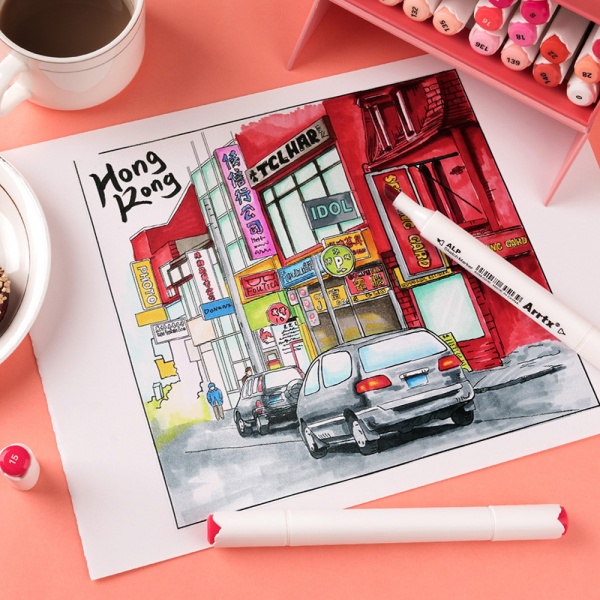 Набор маркеров Arrtx спиртовых Alp ASM-02RD 24 цвета красные оттенки LC302253 