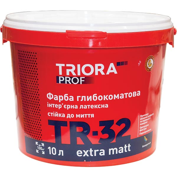 Краска латексная водоэмульсионная Triora TR-32 extra matt глубокий мат белый 1л 