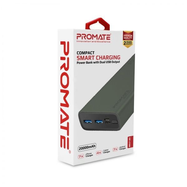 Зовнішній акумулятор (Powerbank) Promate Bolt-20 10Вт 2xUSB 20000 mAh green (bolt-20.midnightgreen) 