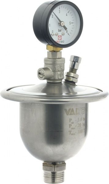 Компенсатор гідроударів Valtec мембранний з манометром 