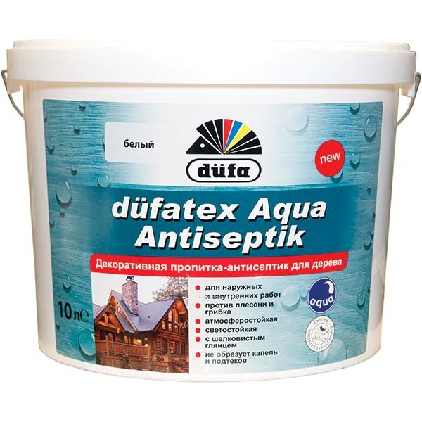 Пропитка Dufa dufatex Aqua Antiseptik белый шелковистый глянец 10 л