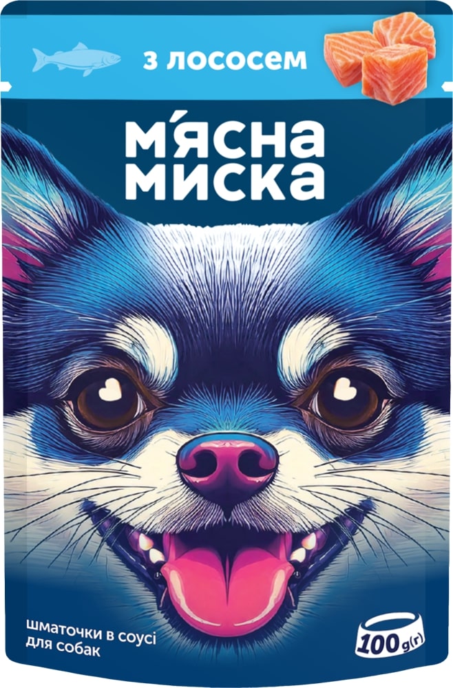 Корм влажный М'ясна миска для собак кусочки в соусе с лососем 100 г