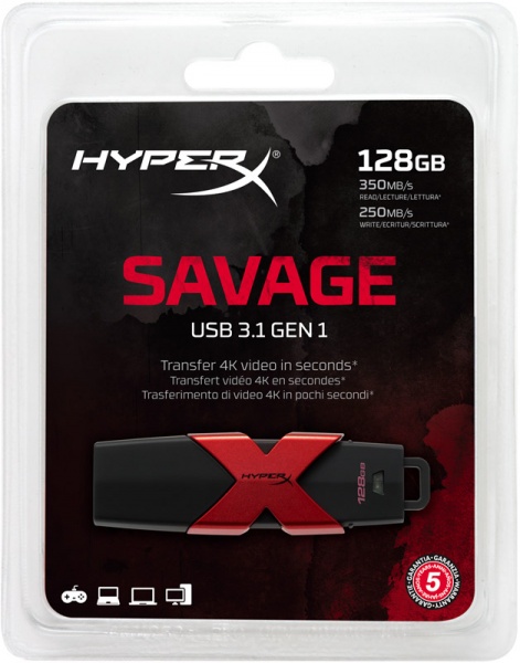 Флеш-память USB Kingston HyperX Savage 128 ГБ USB 3.1 GEN 1 (HXS3/128GB) 