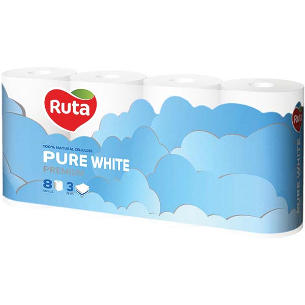 Туалетная бумага Ruta Pure White трехслойная 8 шт.