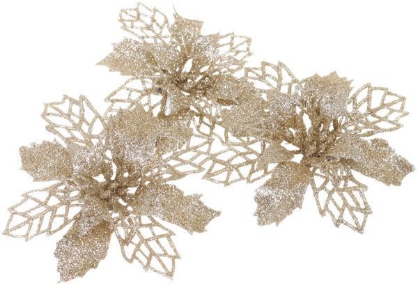 Декорація новорічна Shunda Пуансетія в наборі 3 шт. шампань