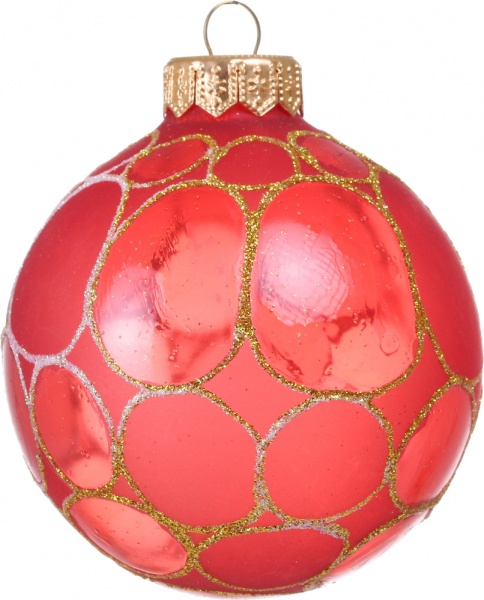Шар новогодний со сложным узорным рисунком d 80 мм красный