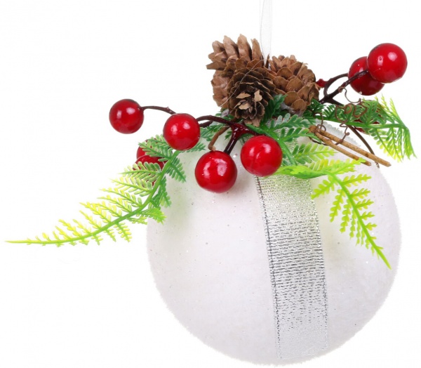 Шар новогодний с декором HF20H0110 d 100 мм белый