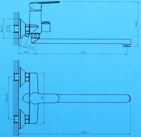 Смеситель для ванны Water House Round new длинный излив