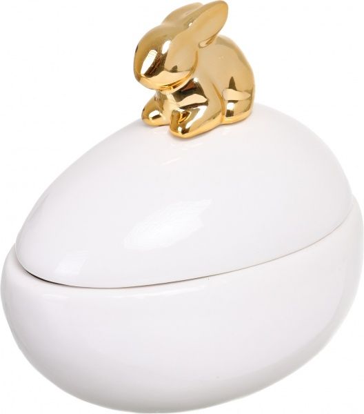 Свічка Яйце біле з золотим зайчиком 11,5х8,5х11,5 см Pako-If
