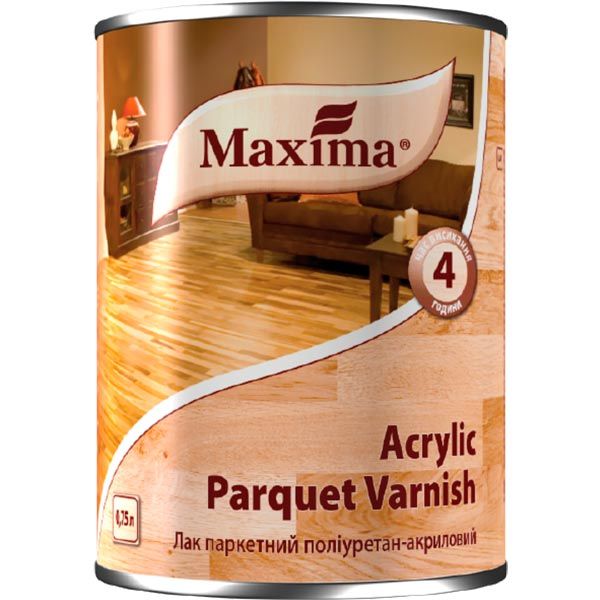 Лак паркетний поліуретан-акриловий Acrylic parquet varnish Maxima шовковистий мат 0.75 л прозорий