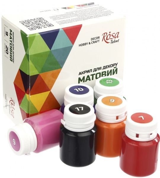 Набор красок акриловых матовый 9 цветов 20 мл Rosa Start