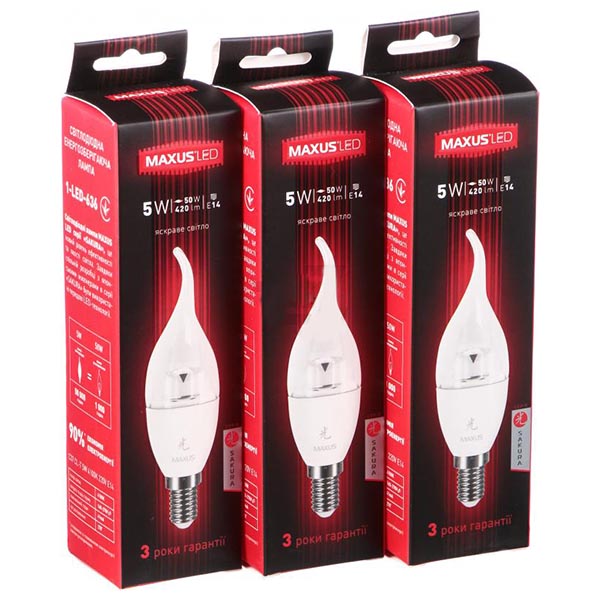 Лампа LED Maxus Sakura C37 CL-Т 5 Вт 4100K E14 2+1 шт