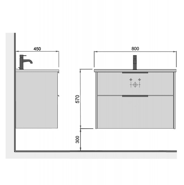 Тумба подвесная Мойдодыр Line Craft 80-А с умывальником Rodeo 80