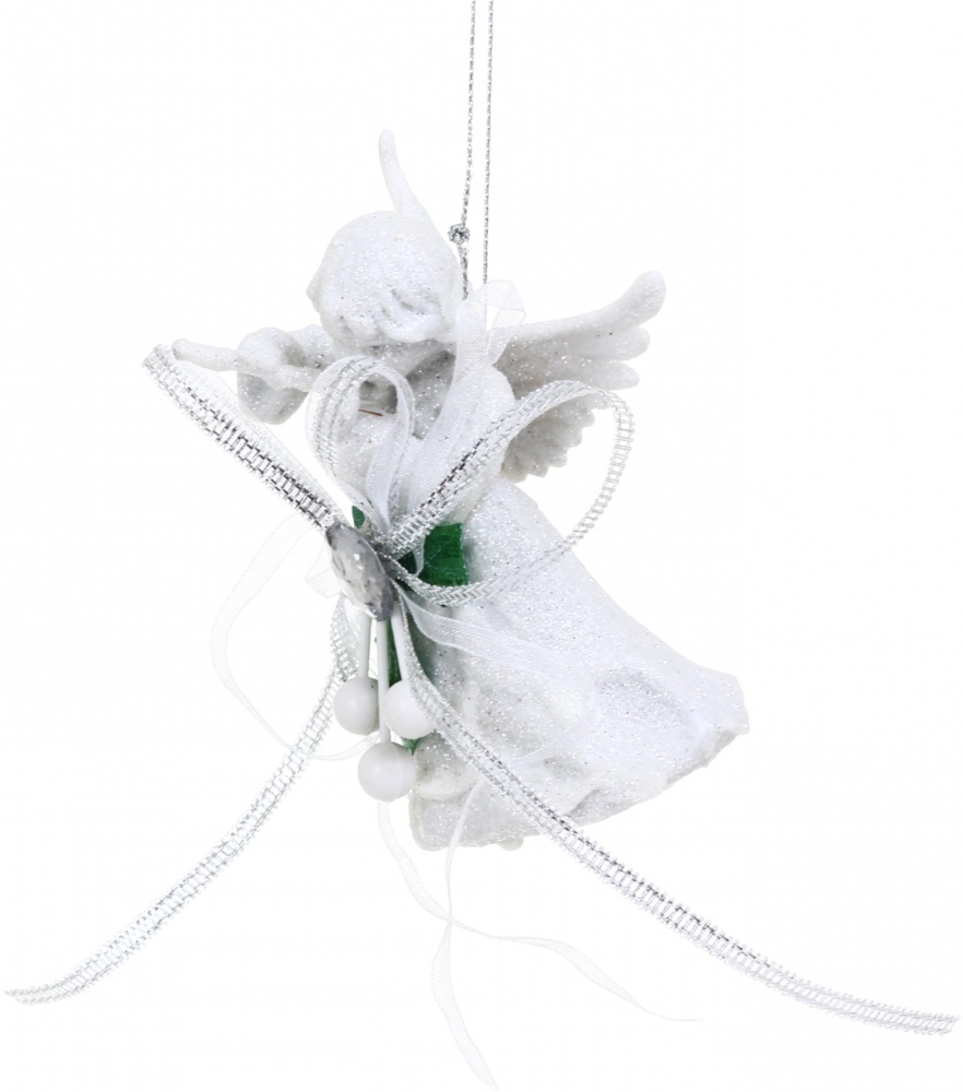 Декорация новогодняя Китай Ангел с декором YE1846W 9,5 см белый