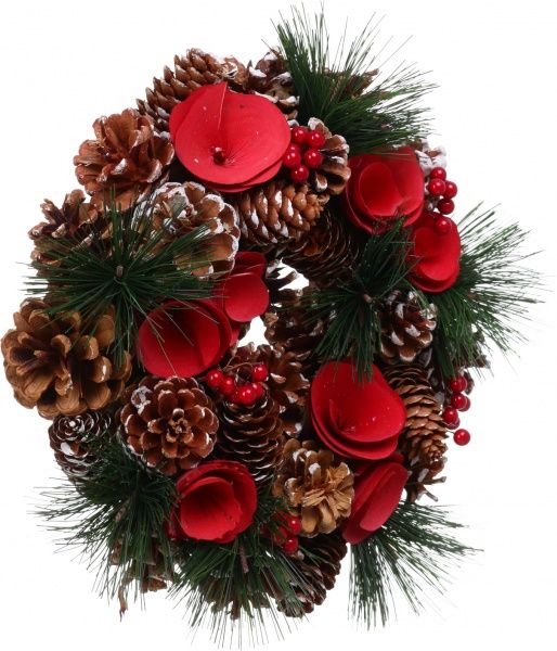 Декорация новогодняя Омела хвойная с шишками, ягодами и цветами 26 см EPI-14HCQ5038