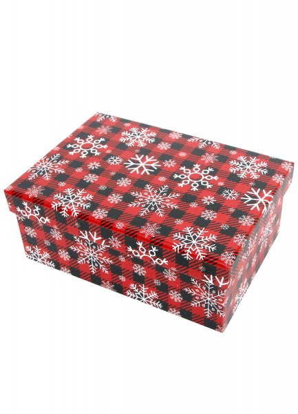 Коробка подарункова прямокутна в клітину сніжинка 37.5х29х16см 1110