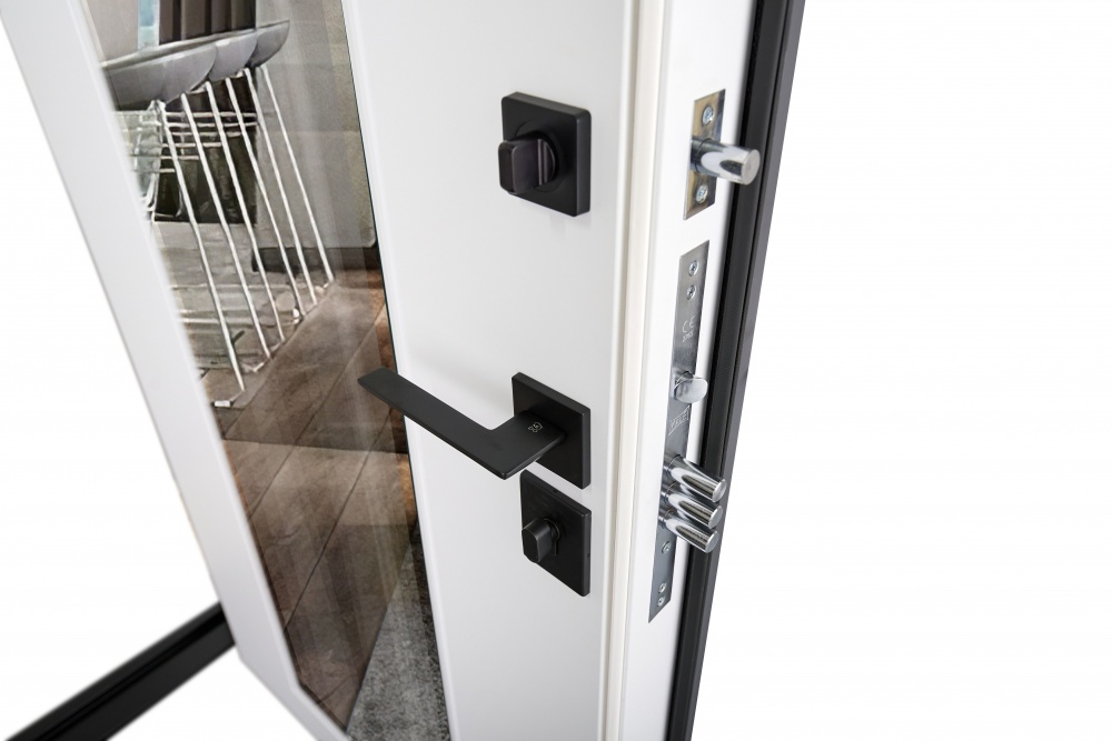 Дверь входная Abwehr КС (562+544) 086R (АСФ)+(СМБ) зеркало асфальт / белый супермат 2050х860 мм правая