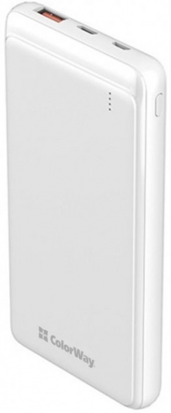 Внешний аккумулятор (Powerbank) ColorWay Slim USB QC3.0 + USB-C PD 18W 10000 mAh white (CW-PB100LPG3WT-PD) 