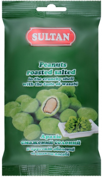 Арахіс ТМ Sultan смажений солоний в хрусткій оболонці зі смаком васабі 60 г