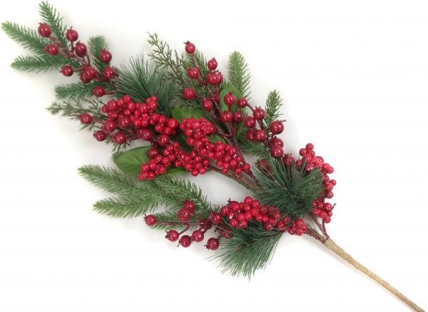 Декорація новорічна Гілка хвойна з ягодами і листям 84 см RS1Z2543 