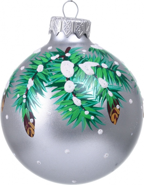 Шар новогодний сосновая ветвь с рисунком d 80 мм белый