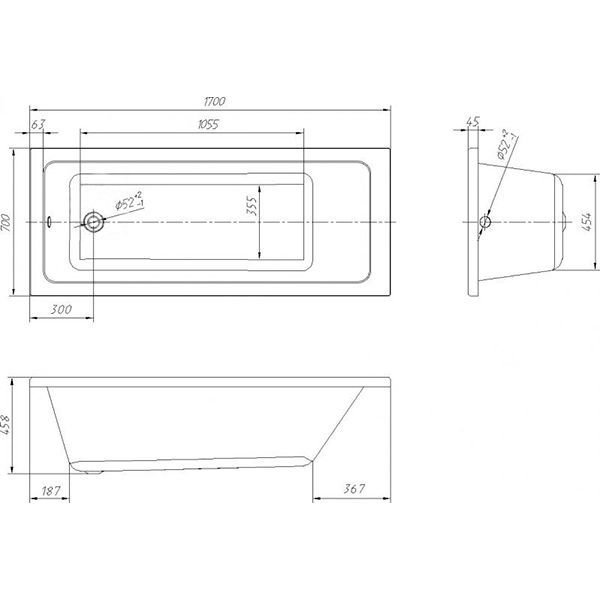 Ванна акрилова Imprese Valtice без ніжок 170x70