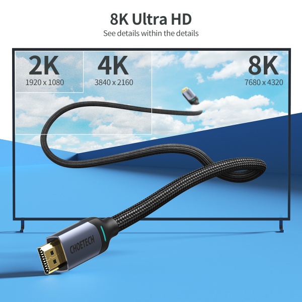 Кабель Choetech XHH01-BK, HDMI V.2.1, 8К 60 Гц 2 м black (XHH01-BK) 