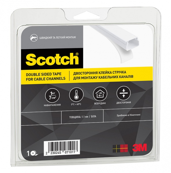 Лента клейкая двусторонняя ЗМ 3695WE 19 мм x 5 м для монтажа кабельных каналов 