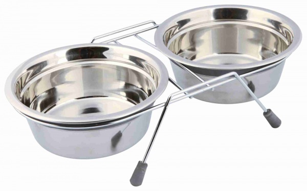 Миска Trixie для котів подвійна на нековзаючій підставці металева 16 см 2x0.9 л (25232)