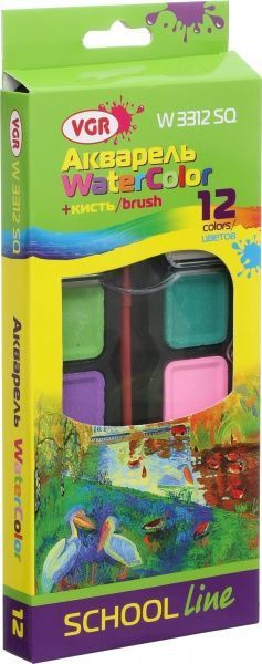 Краски акварельные 12 кольорів із пензликом VGR